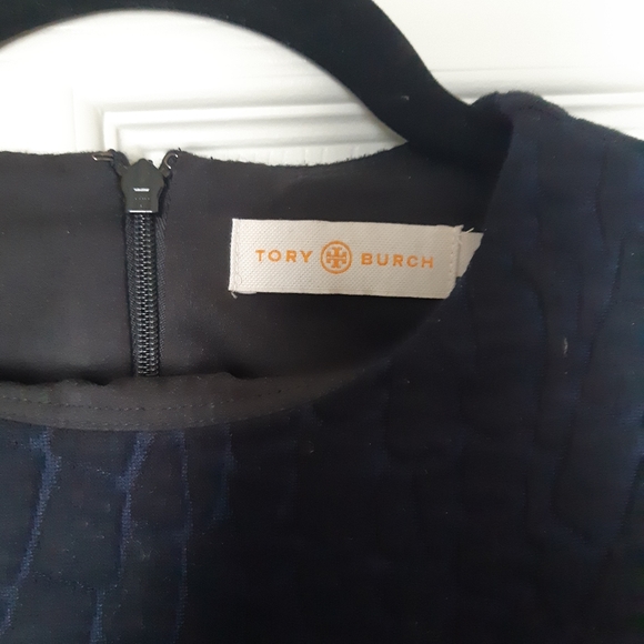 Tory Burch Quilted Jacquard Navy Blue/Black Peplum - Picture 2 of 7